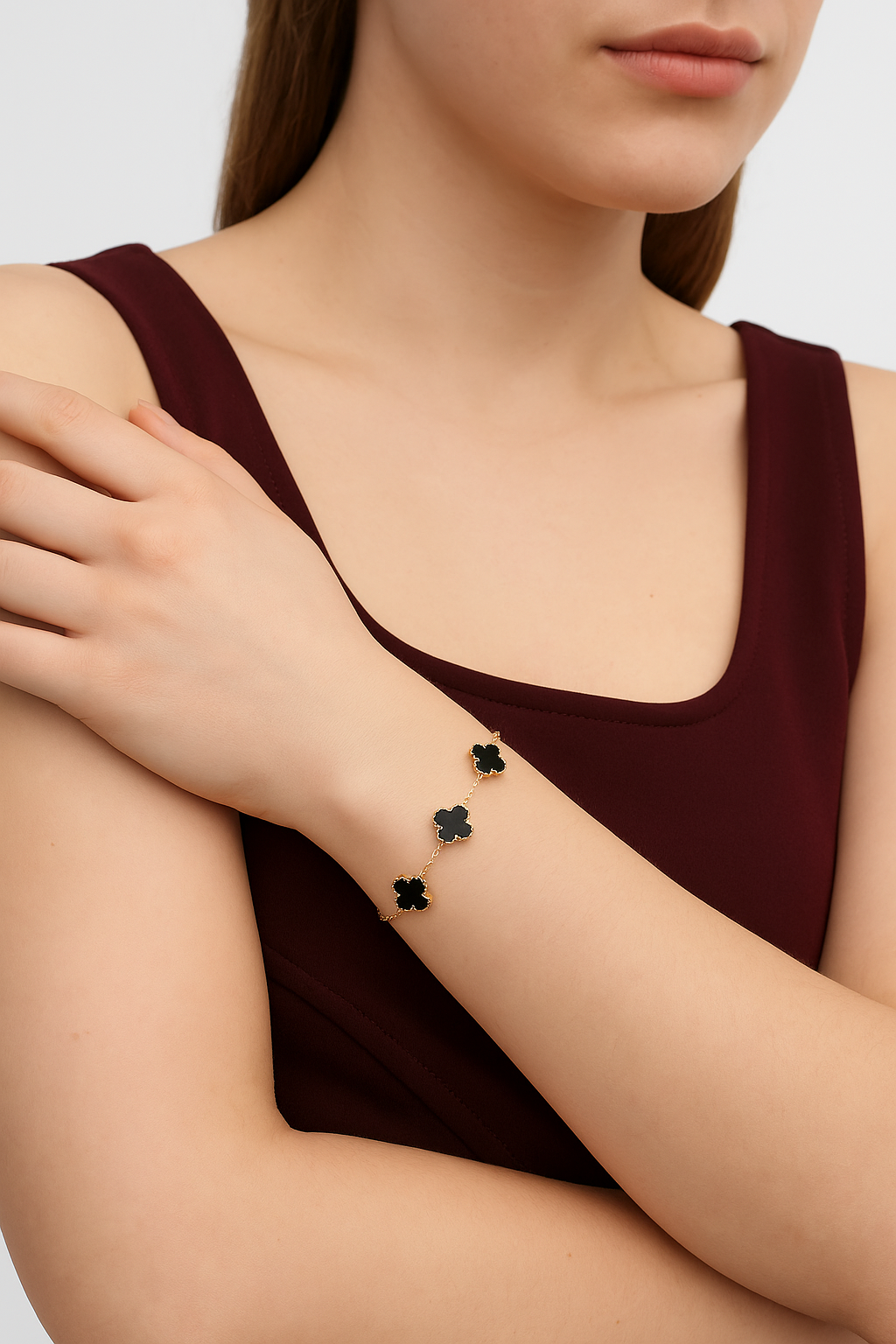 PULSERA TRÉBOL ORO NEGRO